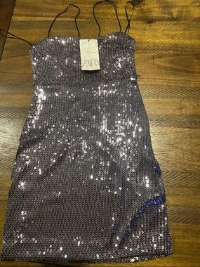 Zara Gunmetal Sequin Slip Dress